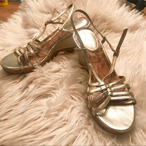 Tommy Hilfiger Ivana Metallic and Cork Gold Wedges